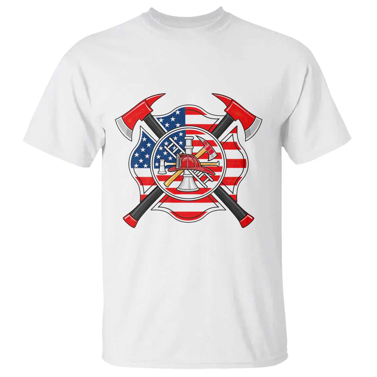 Patriotic Firefighter Maltese Cross T Shirt American Flag USA First Responder