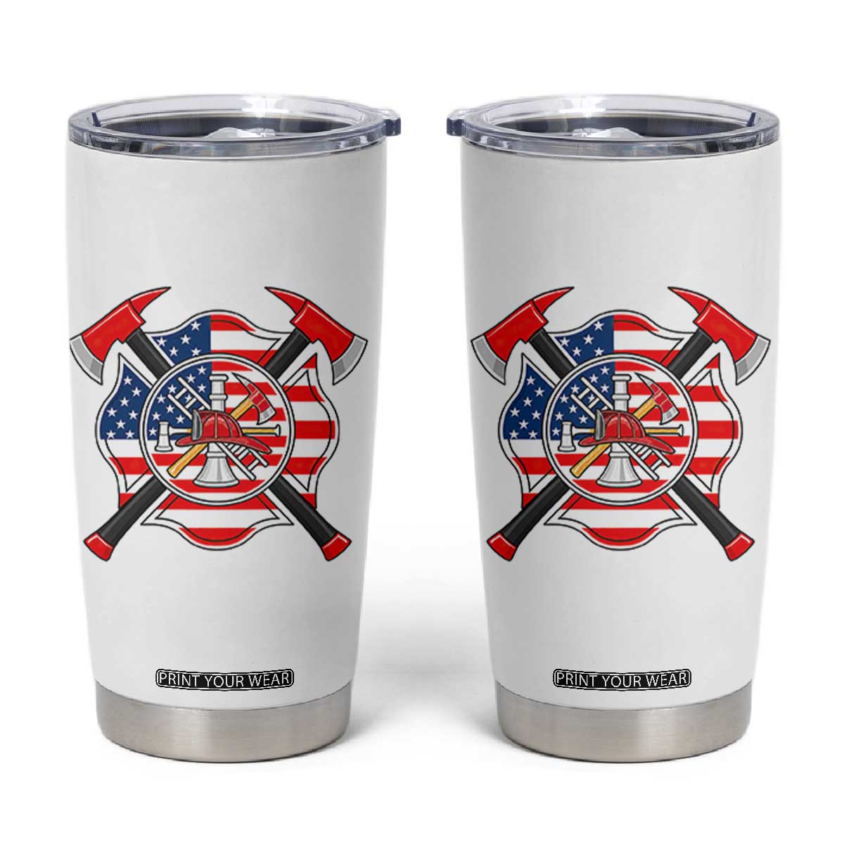 Patriotic Firefighter Maltese Cross Tumbler Cup American Flag USA First Responder