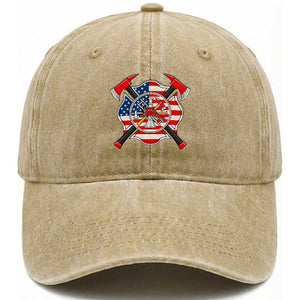 Patriotic Firefighter Maltese Cross Washed Cotton Baseball Cap American Flag USA First Responder