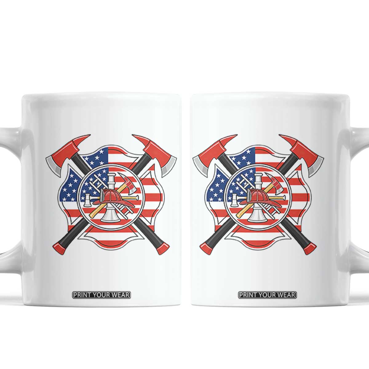 Patriotic Firefighter Maltese Cross Coffee Mug American Flag USA First Responder
