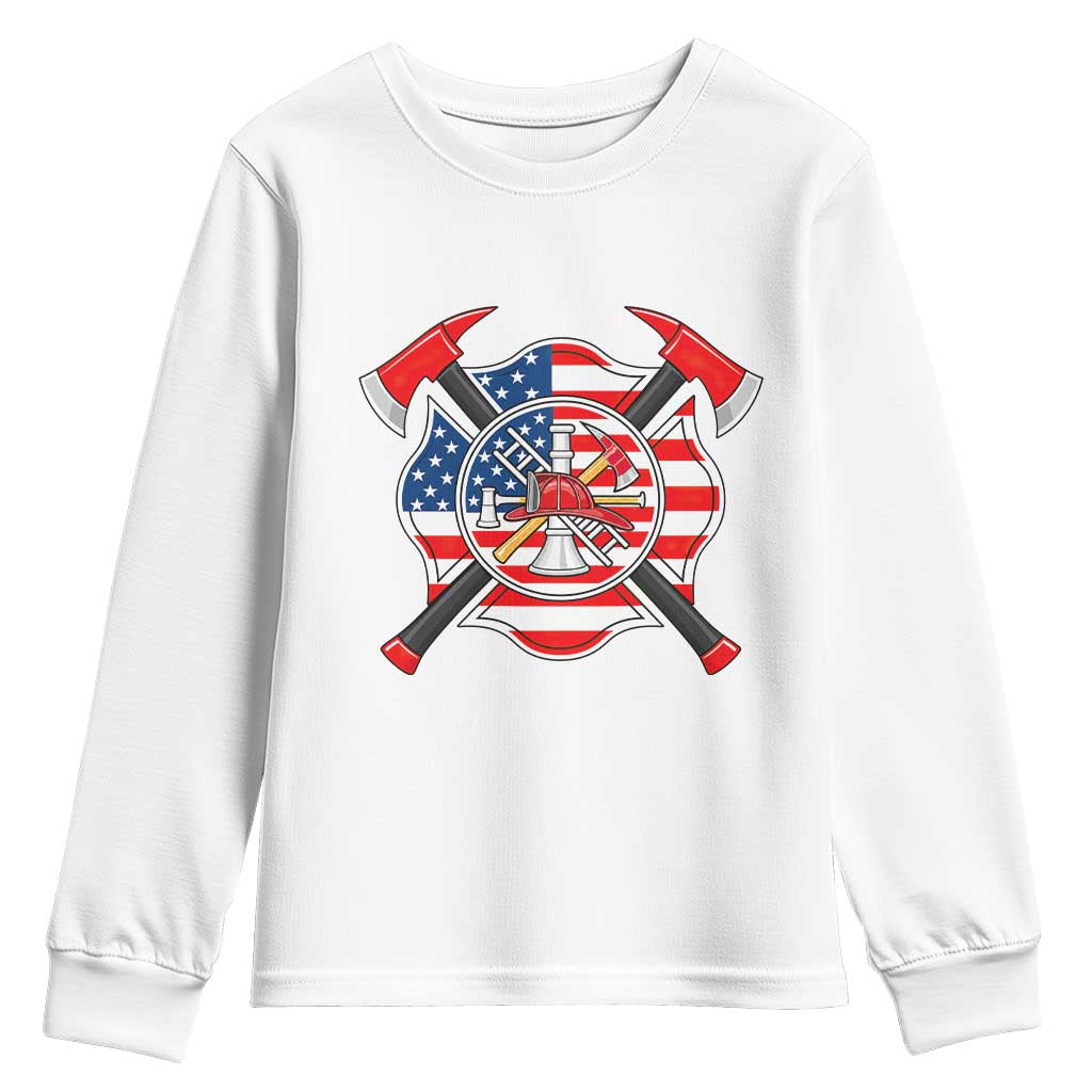 Patriotic Firefighter Maltese Cross Youth Sweatshirt American Flag USA First Responder