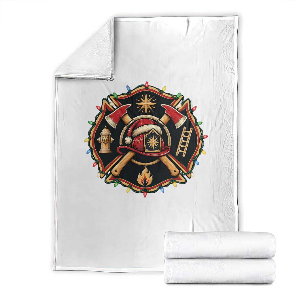 Christmas Firefighter Maltese Cross Throw Blanket Festive Lights First Responder Holiday Gift