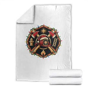 Christmas Firefighter Maltese Cross Throw Blanket Festive Lights First Responder Holiday Gift