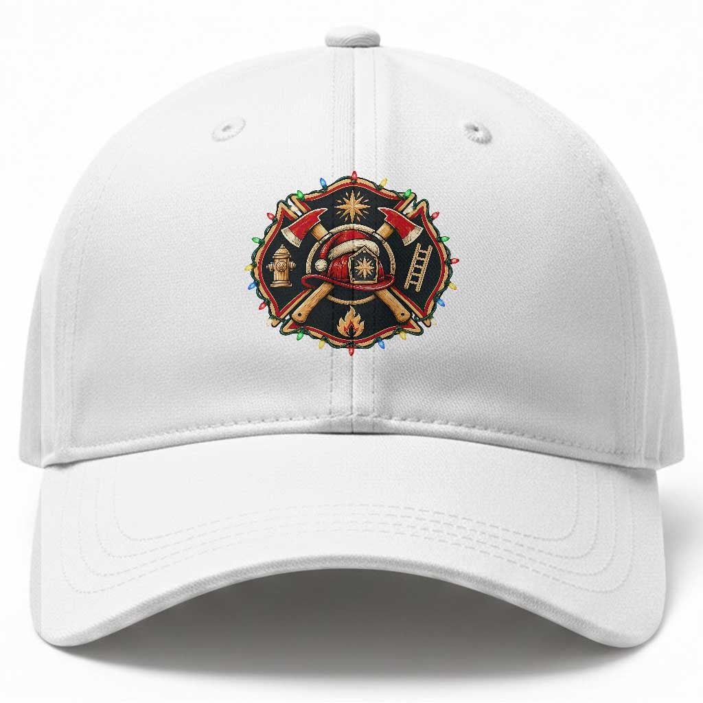 Christmas Firefighter Maltese Cross Baseball Cap Festive Lights First Responder Holiday Gift