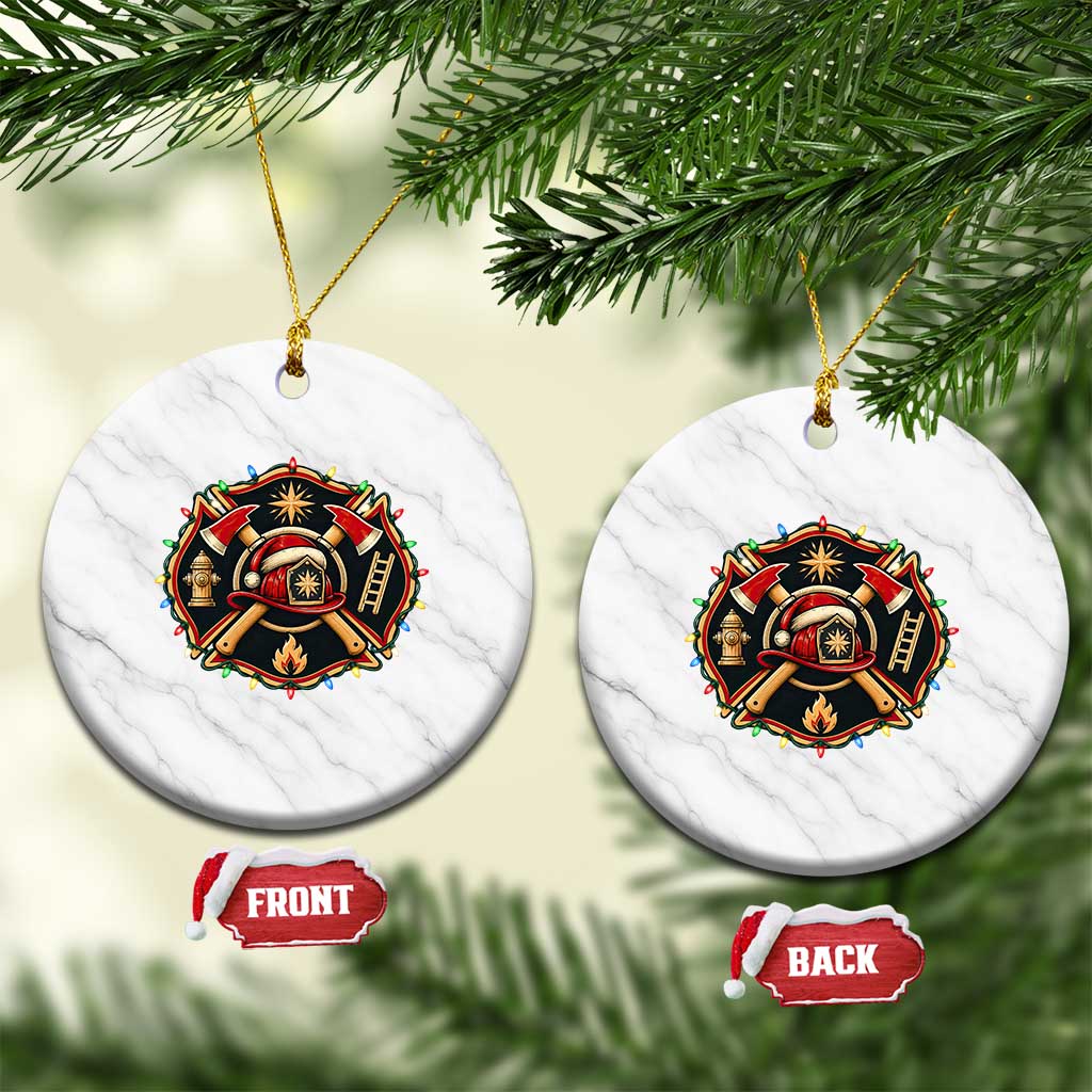 Christmas Firefighter Maltese Cross Ceramic Ornament Festive Lights First Responder Holiday Gift