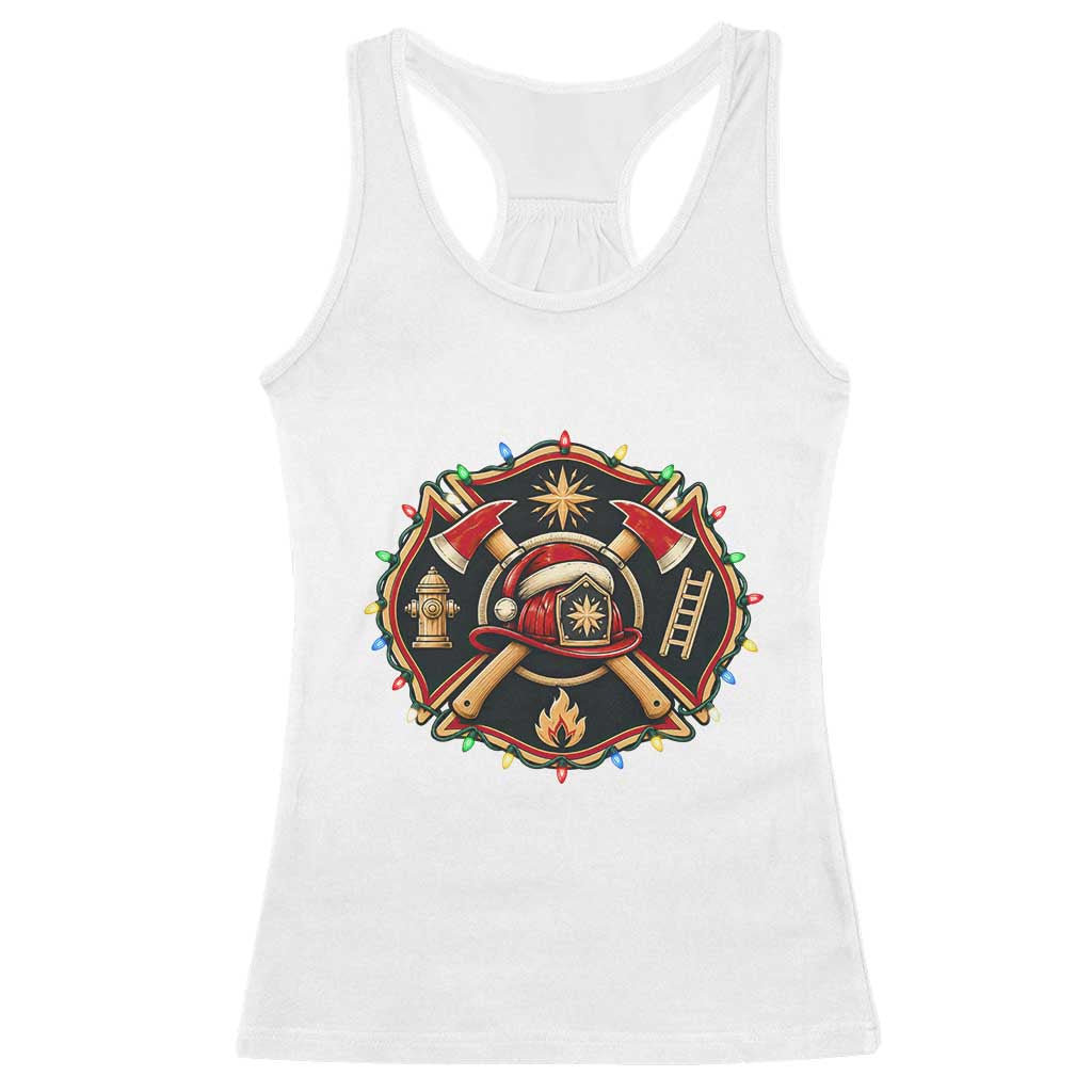 Christmas Firefighter Maltese Cross Racerback Tank Top Festive Lights First Responder Holiday Gift