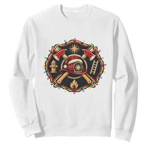 Christmas Firefighter Maltese Cross Sweatshirt Festive Lights First Responder Holiday Gift