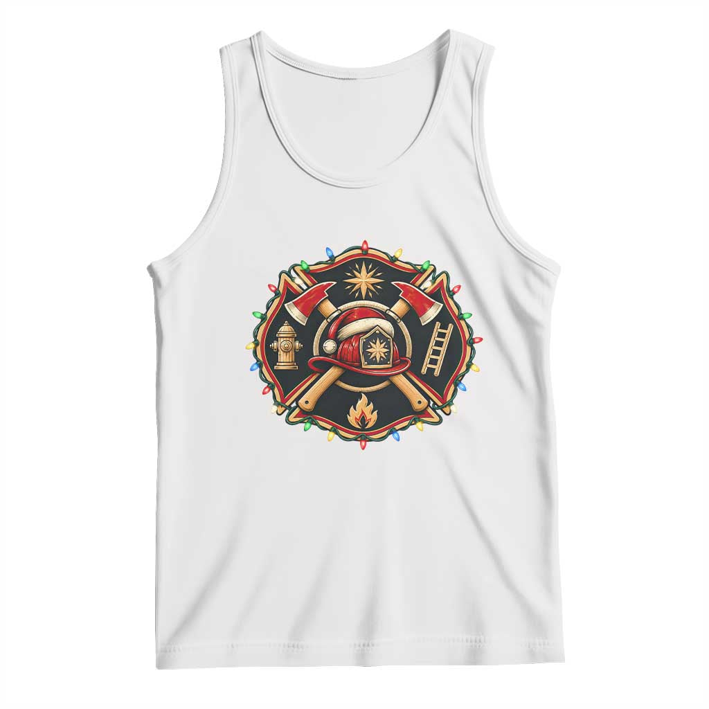 Christmas Firefighter Maltese Cross Tank Top Festive Lights First Responder Holiday Gift