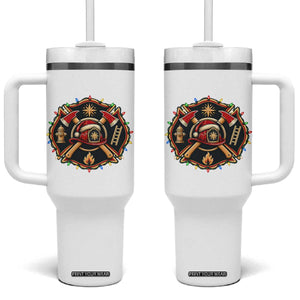 Christmas Firefighter Maltese Cross Tumbler With Handle Festive Lights First Responder Holiday Gift