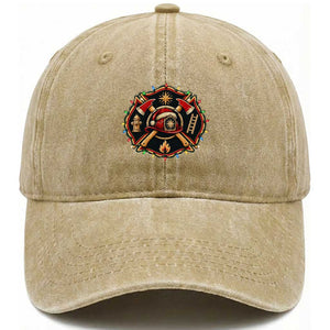 Christmas Firefighter Maltese Cross Washed Cotton Baseball Cap Festive Lights First Responder Holiday Gift