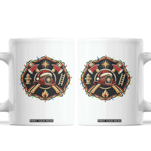 Christmas Firefighter Maltese Cross Coffee Mug Festive Lights First Responder Holiday Gift