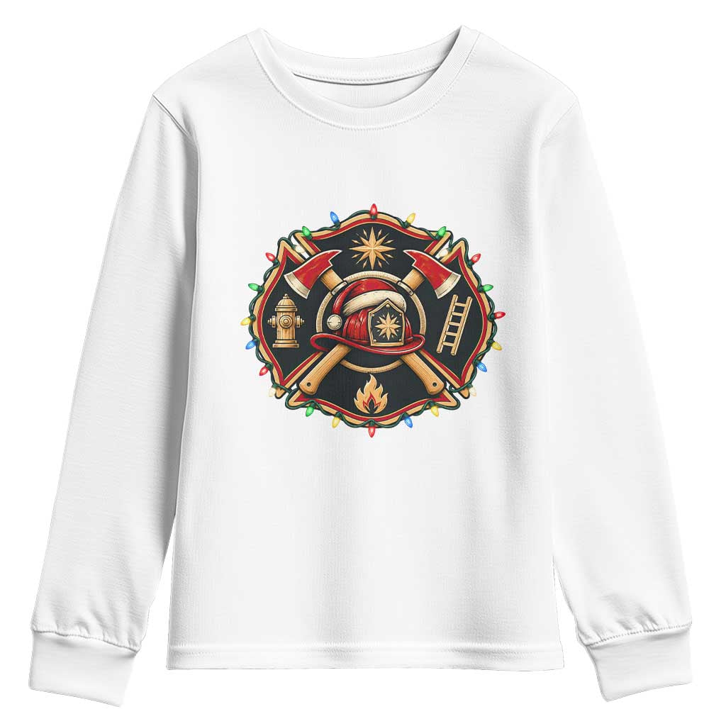Christmas Firefighter Maltese Cross Youth Sweatshirt Festive Lights First Responder Holiday Gift
