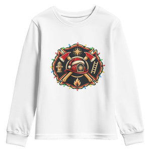 Christmas Firefighter Maltese Cross Youth Sweatshirt Festive Lights First Responder Holiday Gift