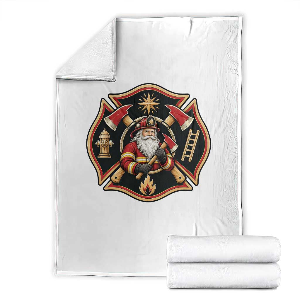 Santa Firefighter Christmas Maltese Cross Throw Blanket Festive Lights First Responder Holiday Gift