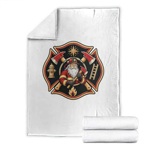 Santa Firefighter Christmas Maltese Cross Throw Blanket Festive Lights First Responder Holiday Gift