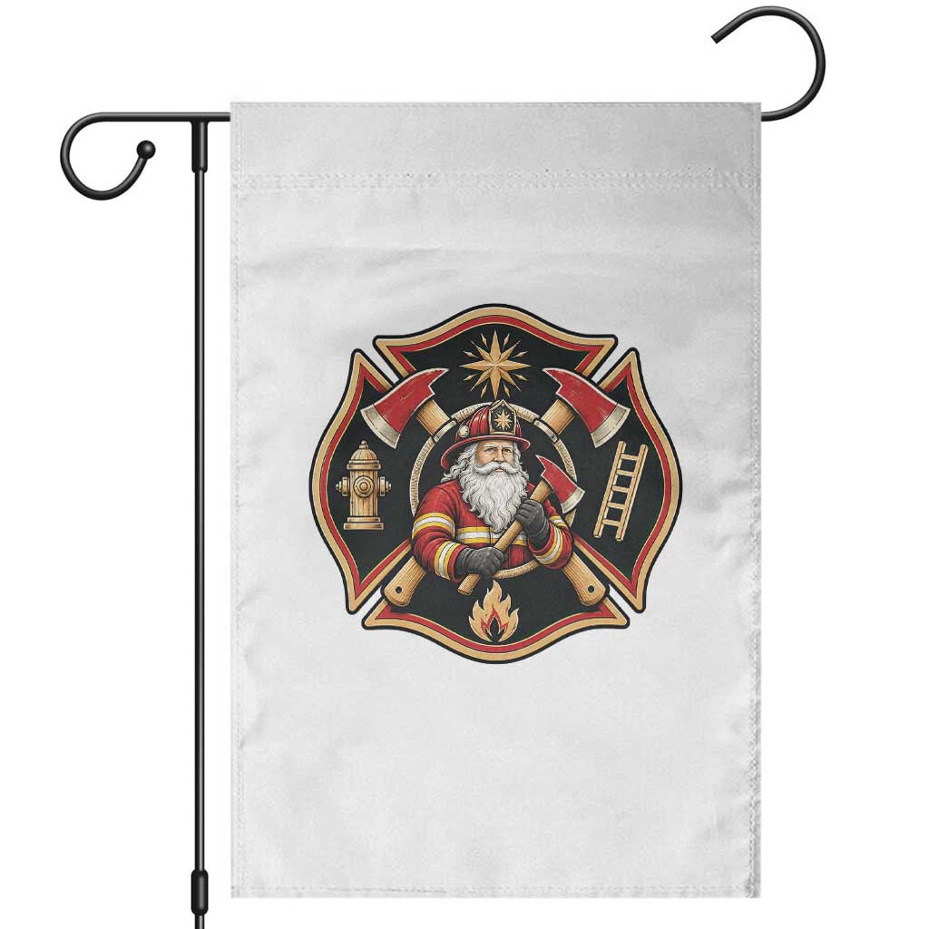 Santa Firefighter Christmas Maltese Cross Garden Flag Festive Lights First Responder Holiday Gift