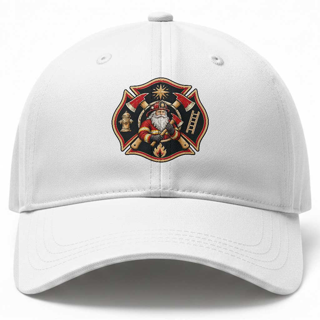 Santa Firefighter Christmas Maltese Cross Baseball Cap Festive Lights First Responder Holiday Gift