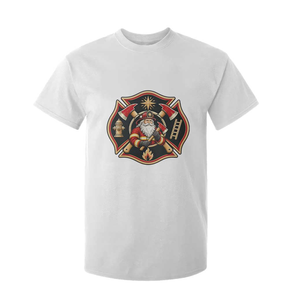 Santa Firefighter Christmas Maltese Cross T Shirt For Kid Festive Lights First Responder Holiday Gift