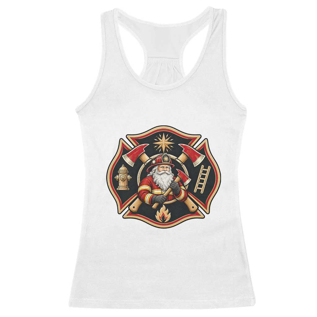 Santa Firefighter Christmas Maltese Cross Racerback Tank Top Festive Lights First Responder Holiday Gift