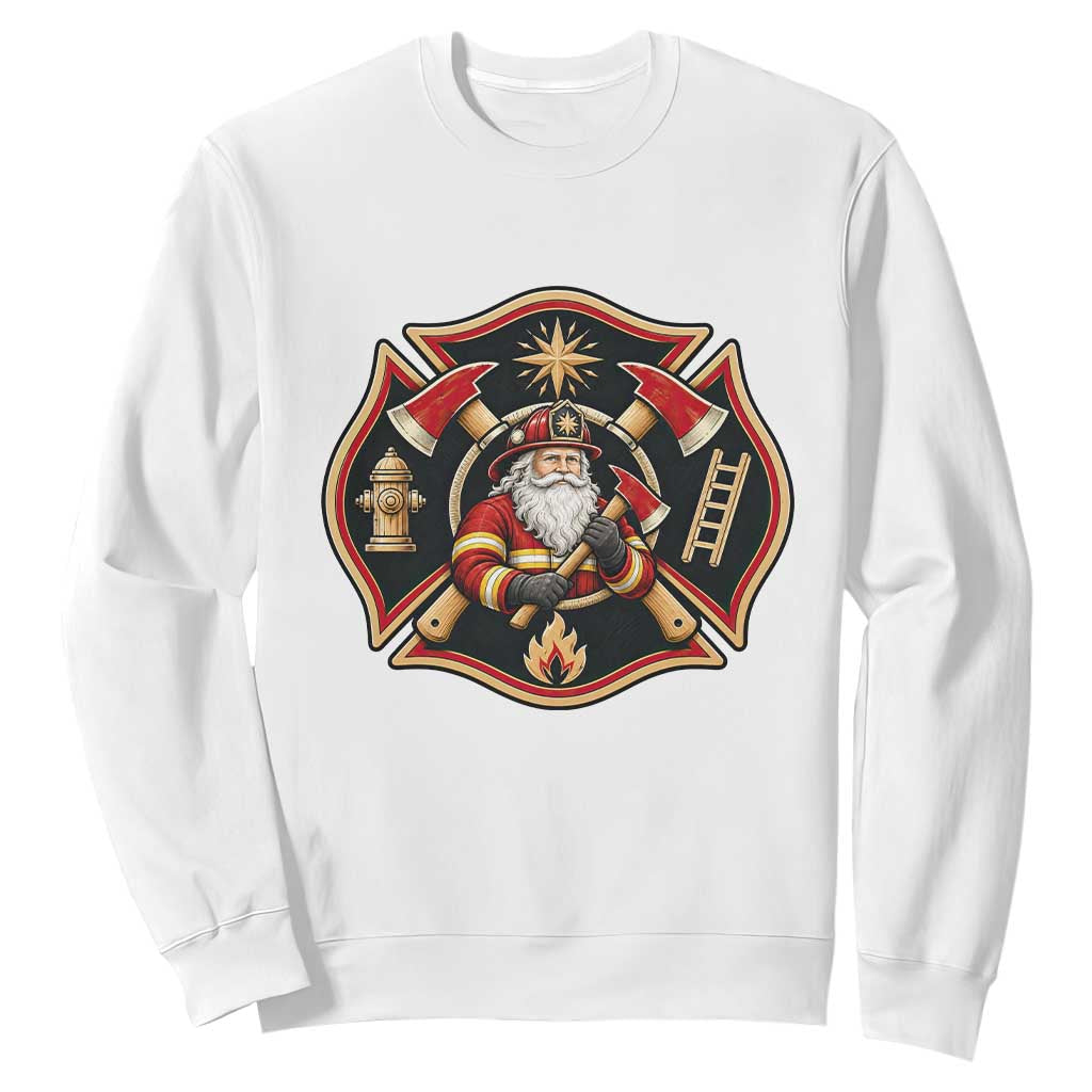 Santa Firefighter Christmas Maltese Cross Sweatshirt Festive Lights First Responder Holiday Gift