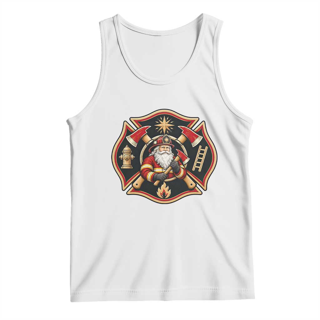 Santa Firefighter Christmas Maltese Cross Tank Top Festive Lights First Responder Holiday Gift