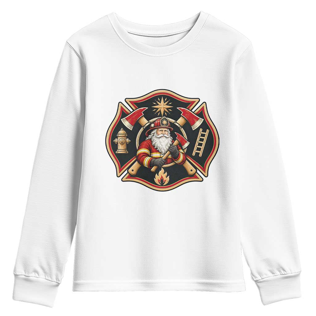Santa Firefighter Christmas Maltese Cross Youth Sweatshirt Festive Lights First Responder Holiday Gift
