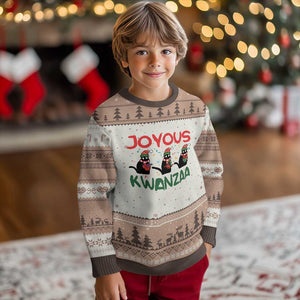 Joyous Kwanzaa Ugly Christmas Sweater Funny Cats With Kinara And Presents Cultural Pride Gift TS12 Mocha Mousse Print Your Wear