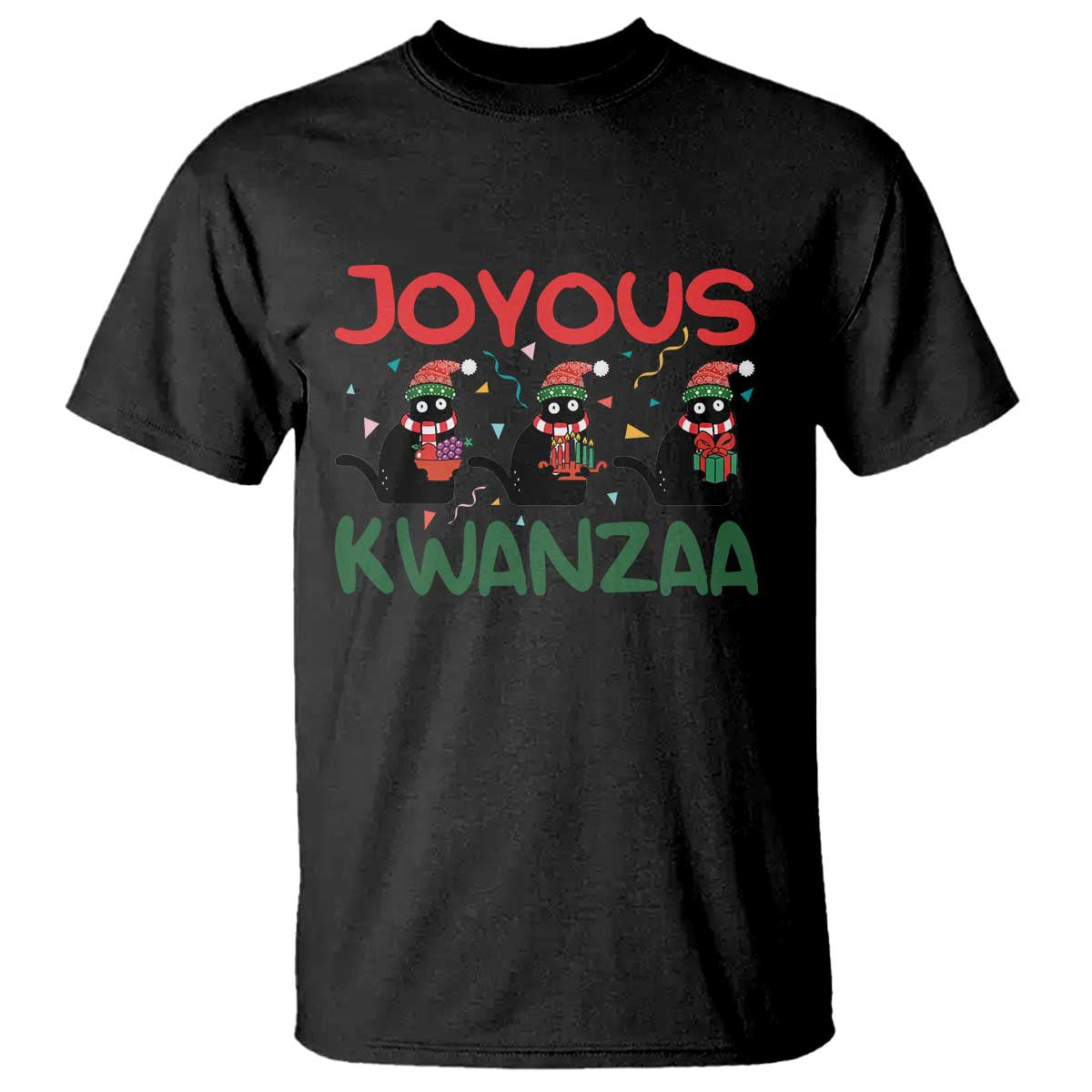 Joyous Kwanzaa T Shirt Funny Cats With Kinara And Presents Cultural Pride Gift TS12 Black Print Your Wear