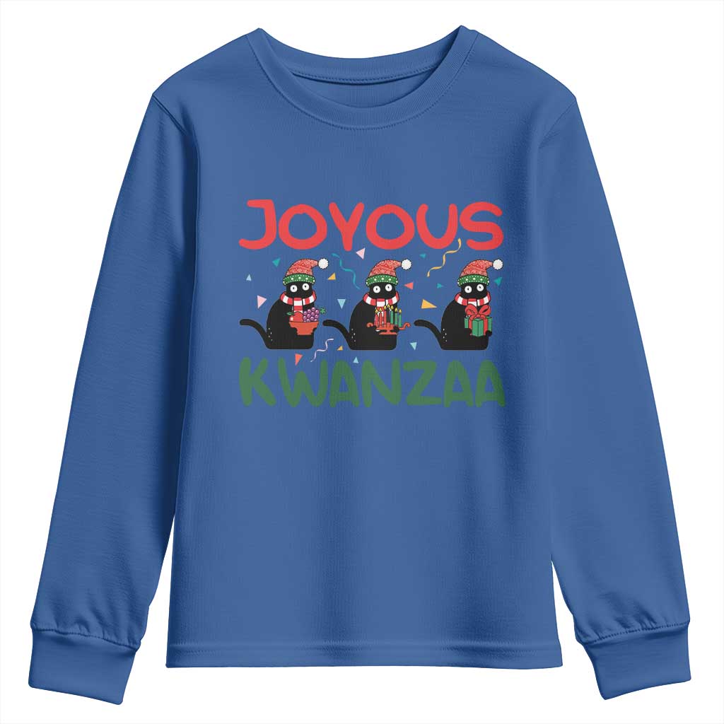 Joyous Kwanzaa Youth Sweatshirt Funny Cats With Kinara And Presents Cultural Pride Gift TS12 Royal Blue Print Your Wear