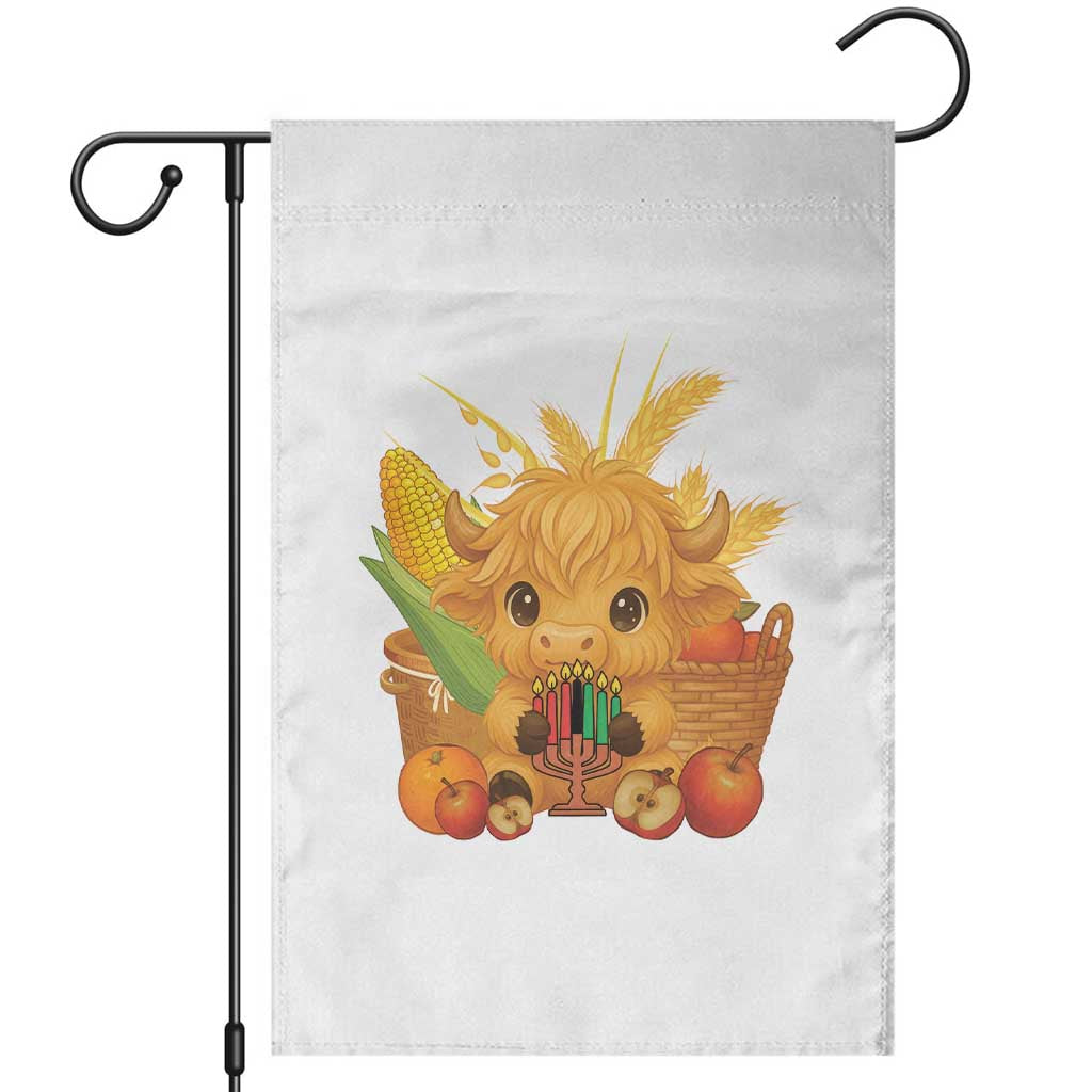 Cute Highland Cow With Kwanzaa Kinara And Presents Garden Flag African Heritage Gift TS12 White Print Your Wear