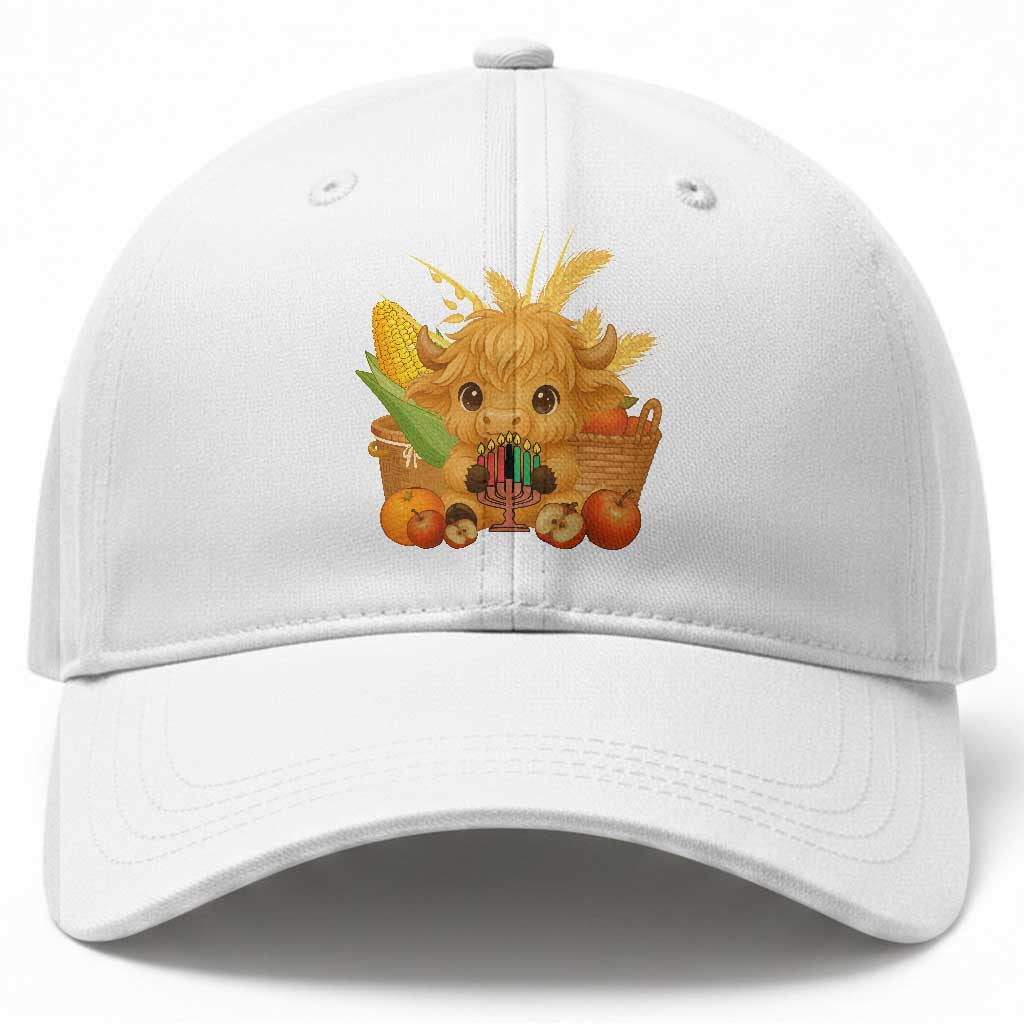 Cute Highland Cow With Kwanzaa Kinara And Presents Baseball Cap African Heritage Gift TS12 Print Your Wear