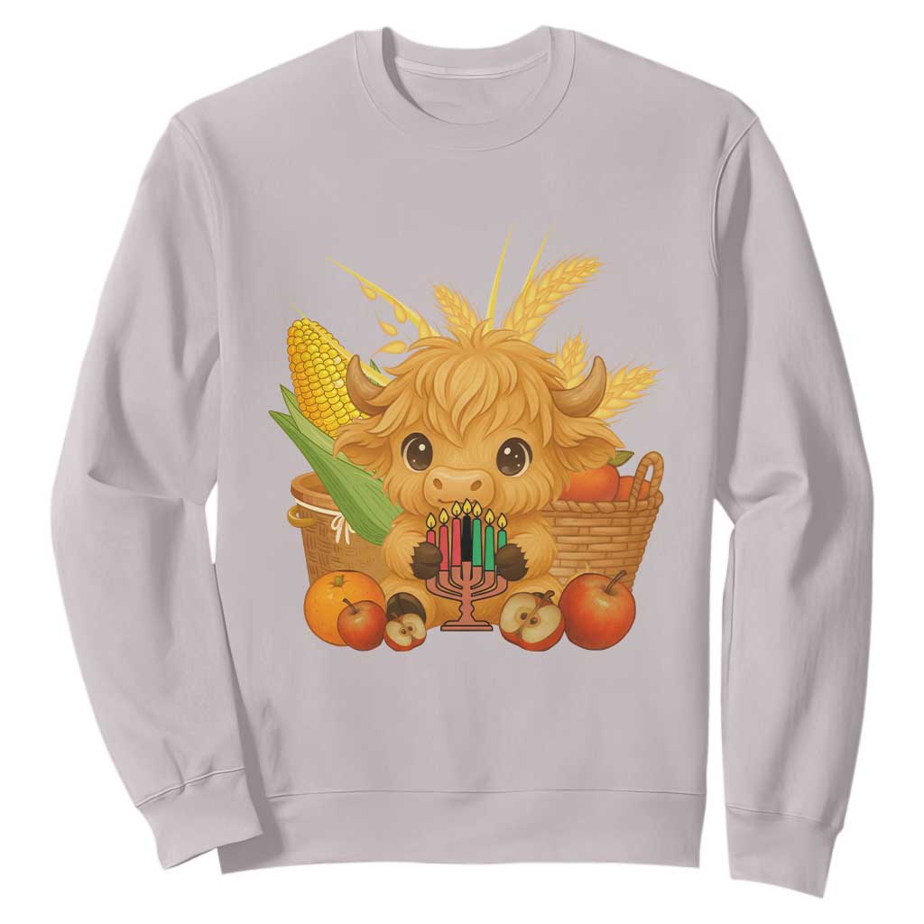 Cute Highland Cow With Kwanzaa Kinara And Presents Sweatshirt African Heritage Gift TS12 Ice Gray Print Your Wear