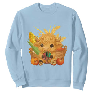 Cute Highland Cow With Kwanzaa Kinara And Presents Sweatshirt African Heritage Gift TS12 Light Blue Print Your Wear