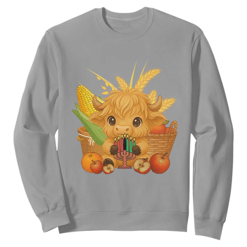 Cute Highland Cow With Kwanzaa Kinara And Presents Sweatshirt African Heritage Gift TS12 Sport Gray Print Your Wear