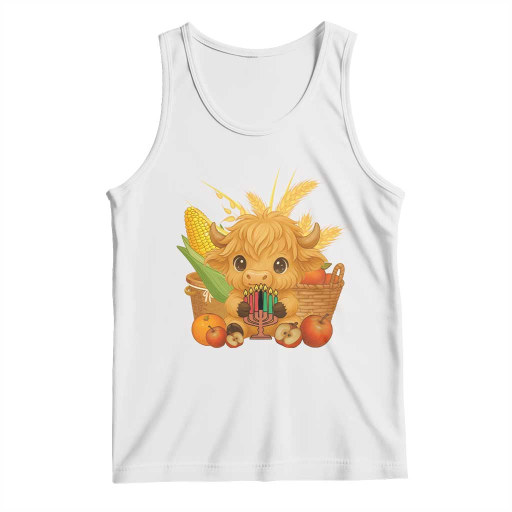 Cute Highland Cow With Kwanzaa Kinara And Presents Tank Top African Heritage Gift TS12 White Print Your Wear