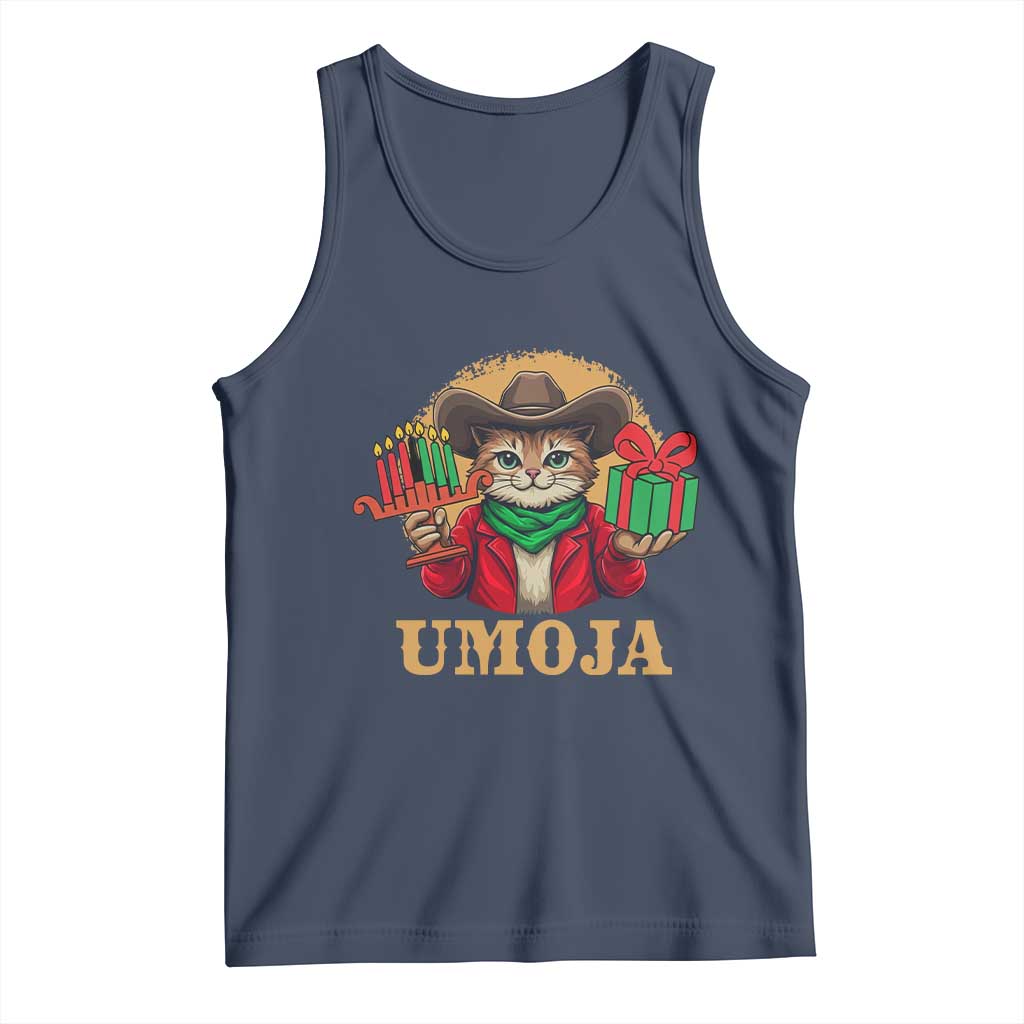 Funny Umoja Holiday Gift Tank Top CowCat Kwanzaa Kinara Candle And Presents TS12 Navy Print Your Wear