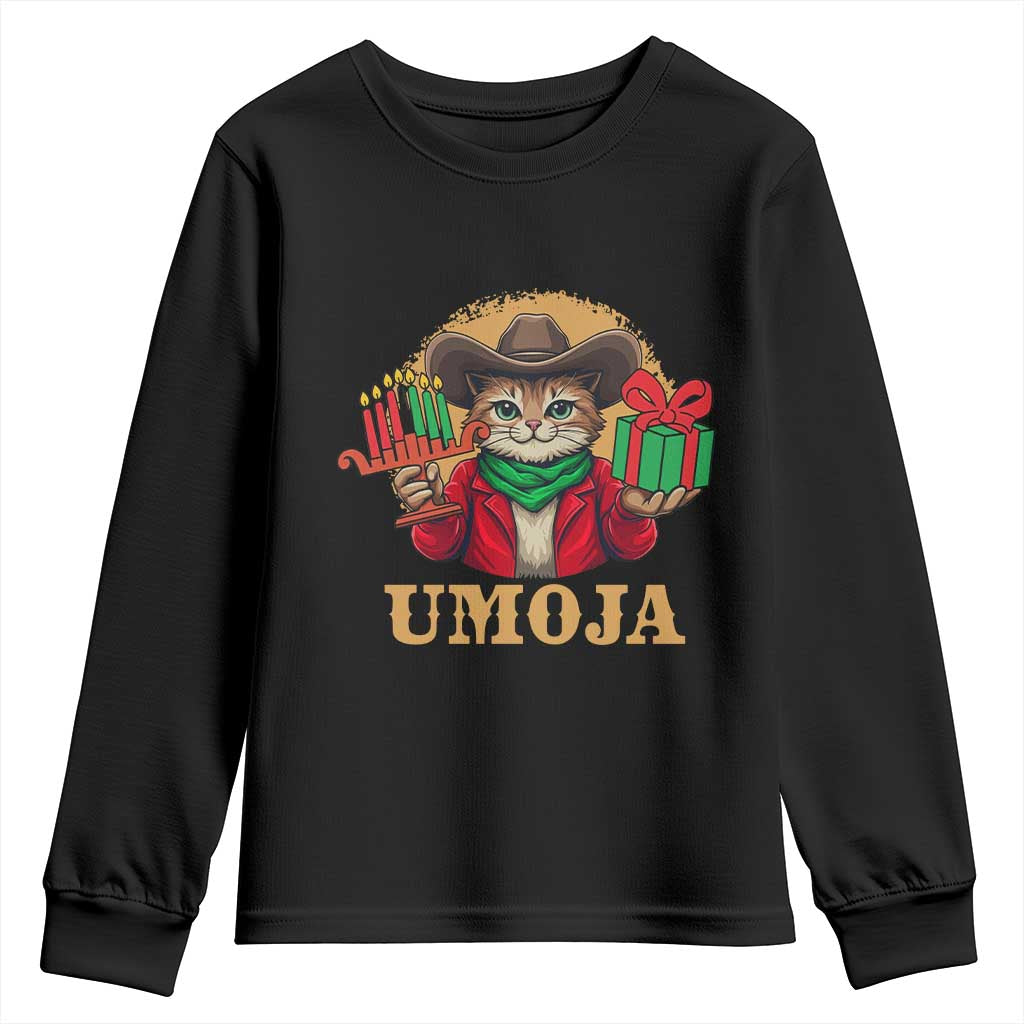 Funny Umoja Holiday Gift Youth Sweatshirt CowCat Kwanzaa Kinara Candle And Presents TS12 Black Print Your Wear