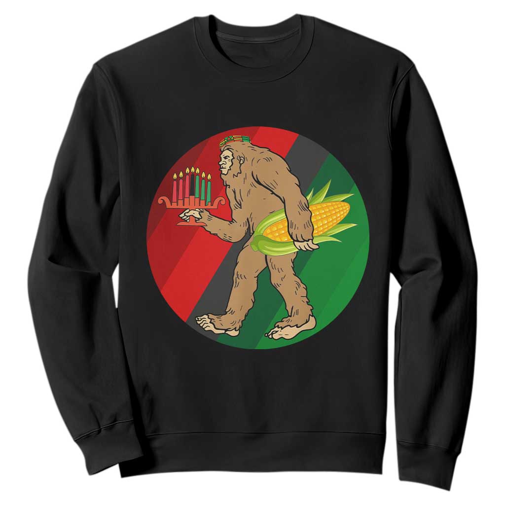 African American Holiday Gift Sweatshirt Retro Sunset Bigfoot With Kwanzaa Candle TS12 Black Print Your Wear