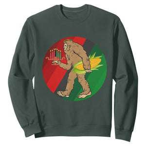 African American Holiday Gift Sweatshirt Retro Sunset Bigfoot With Kwanzaa Candle TS12 Dark Forest Green Print Your Wear