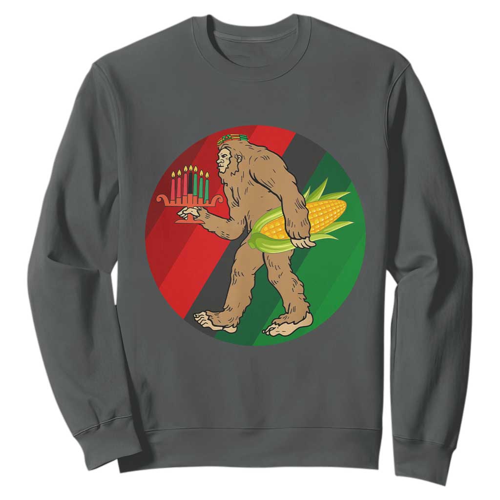 African American Holiday Gift Sweatshirt Retro Sunset Bigfoot With Kwanzaa Candle TS12 Dark Heather Print Your Wear