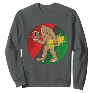 African American Holiday Gift Sweatshirt Retro Sunset Bigfoot With Kwanzaa Candle TS12 Dark Heather Print Your Wear