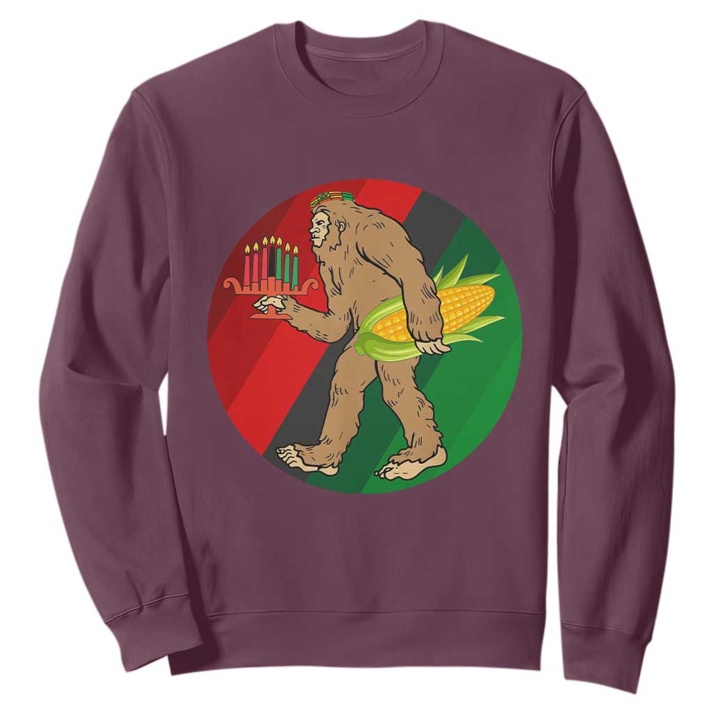 African American Holiday Gift Sweatshirt Retro Sunset Bigfoot With Kwanzaa Candle TS12 Maroon Print Your Wear