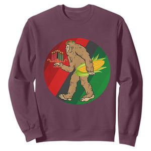 African American Holiday Gift Sweatshirt Retro Sunset Bigfoot With Kwanzaa Candle TS12 Maroon Print Your Wear