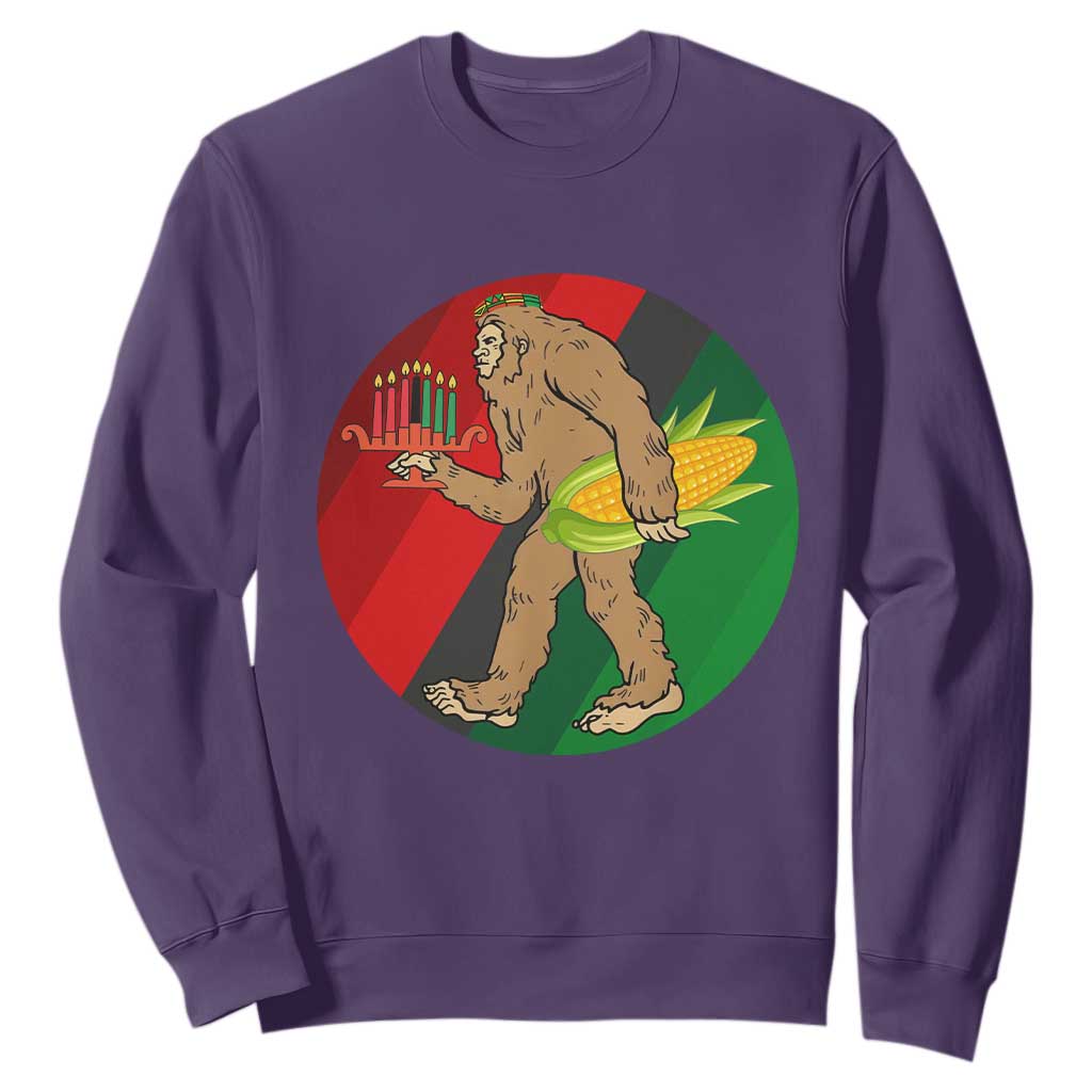 African American Holiday Gift Sweatshirt Retro Sunset Bigfoot With Kwanzaa Candle TS12 Purple Print Your Wear