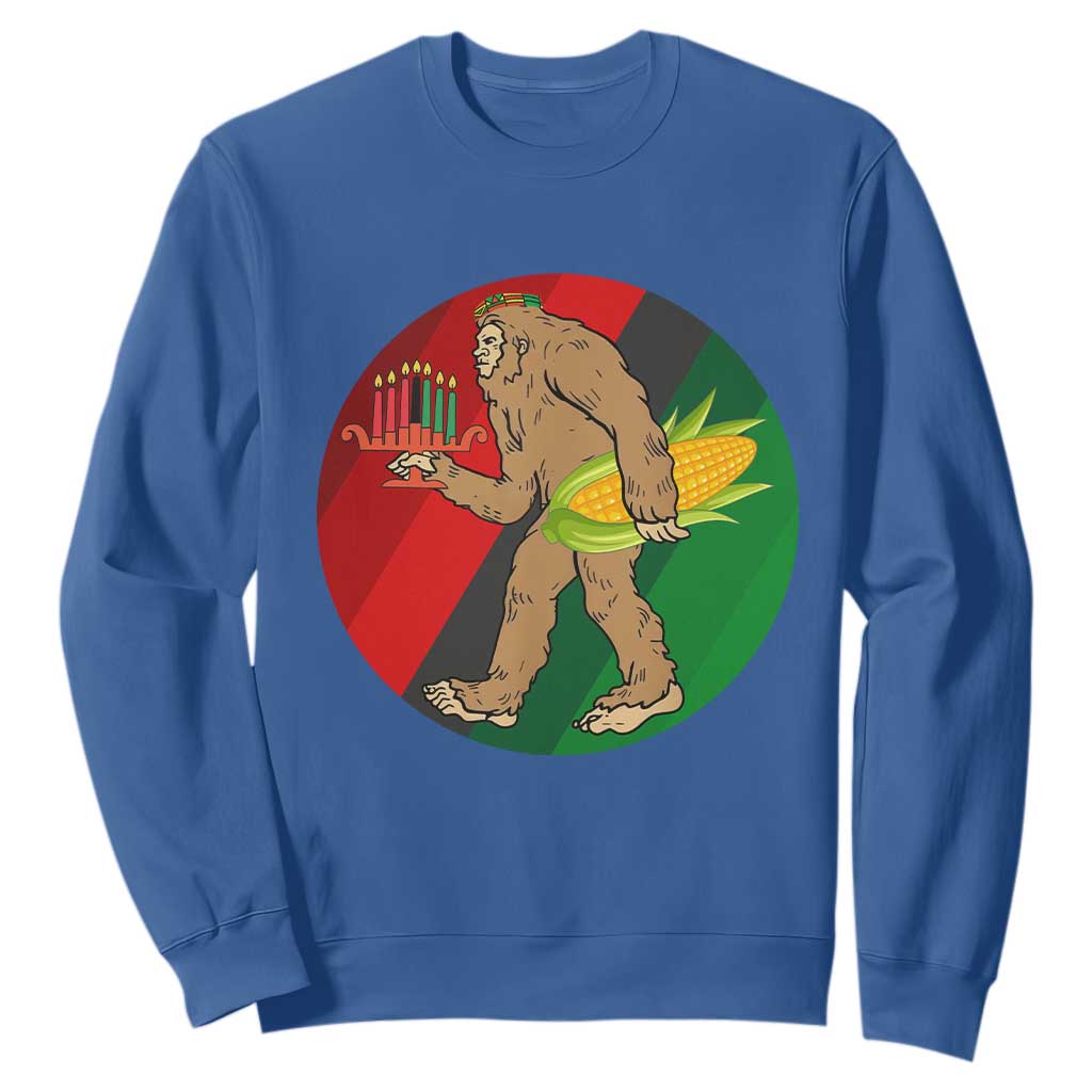 African American Holiday Gift Sweatshirt Retro Sunset Bigfoot With Kwanzaa Candle TS12 Royal Blue Print Your Wear