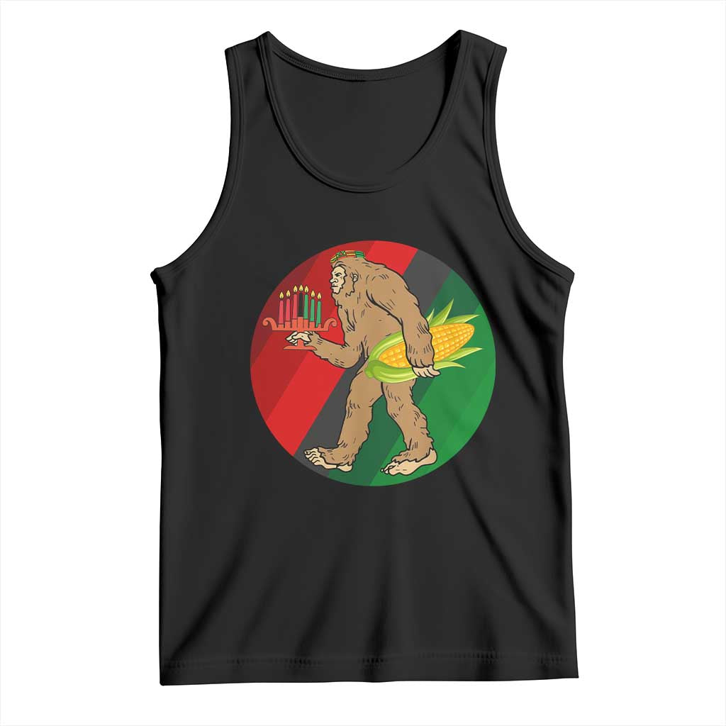 African American Holiday Gift Tank Top Retro Sunset Bigfoot With Kwanzaa Candle TS12 Black Print Your Wear
