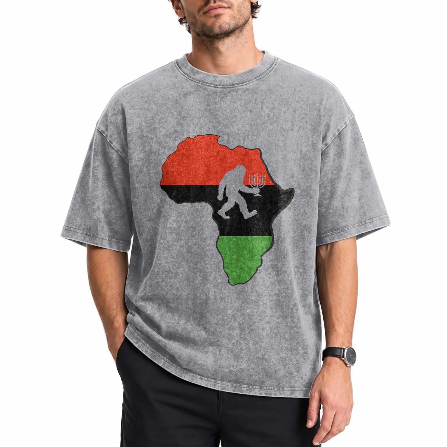 Funny Kwanzaa Bigfoot Lover Washed Cotton T-Shirt Festival Of Lights African Heritage Gift