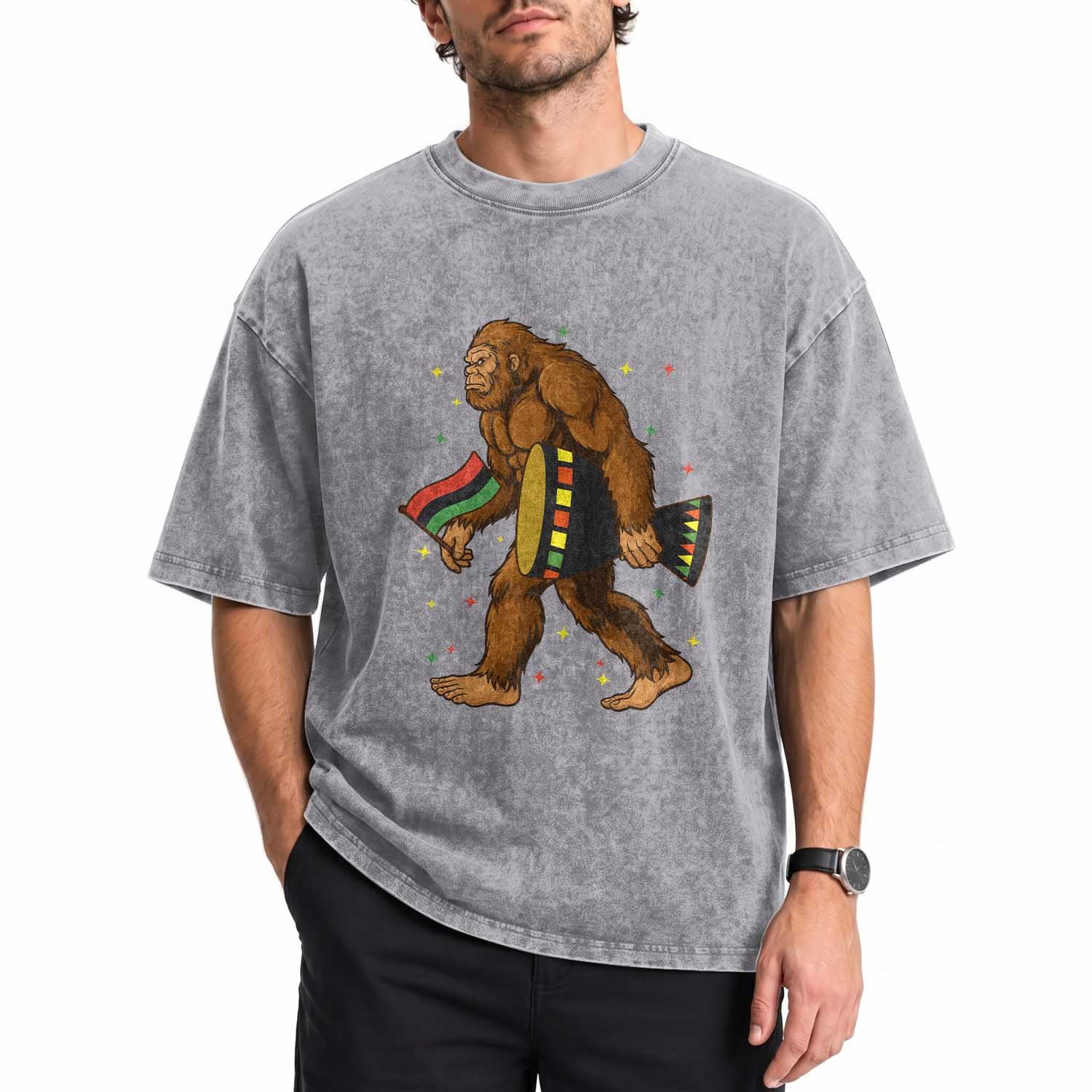 Funny Kwanzaa Bigfoot Lover Washed Cotton T-Shirt African American Holiday Gift
