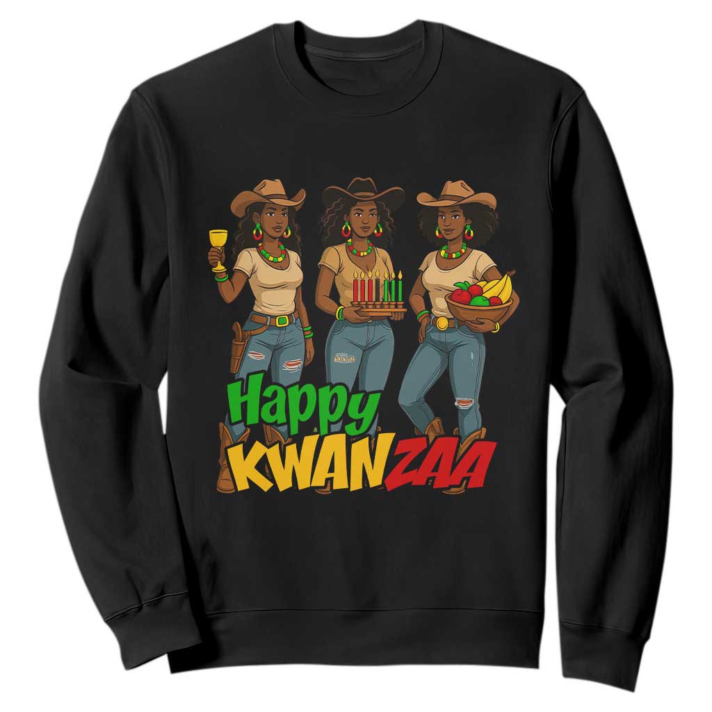 Happy Kwanzaa Cowgirl Sweatshirt Festival Of Lights African Heritage Gift TS12 Black Print Your Wear