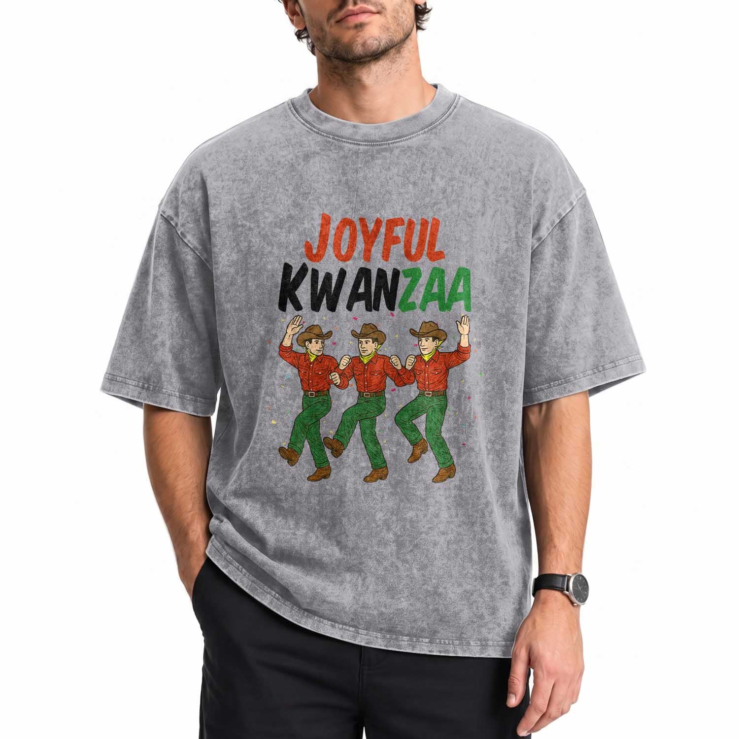 Joyful Kwanzaa Cowboy Washed Cotton T-Shirt Festival Of Lights African Heritage Gift